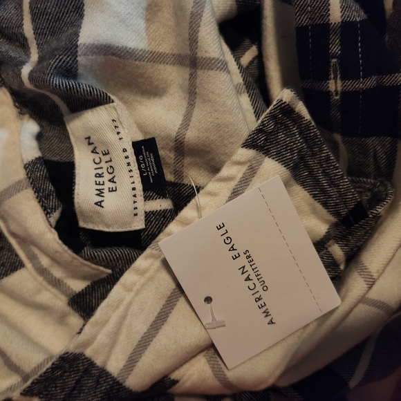 NEW! AE Black & White Button Down Shirt Flannel (SHAKET)  Cotton  Oversided Sz L - Picture 5 of 6
